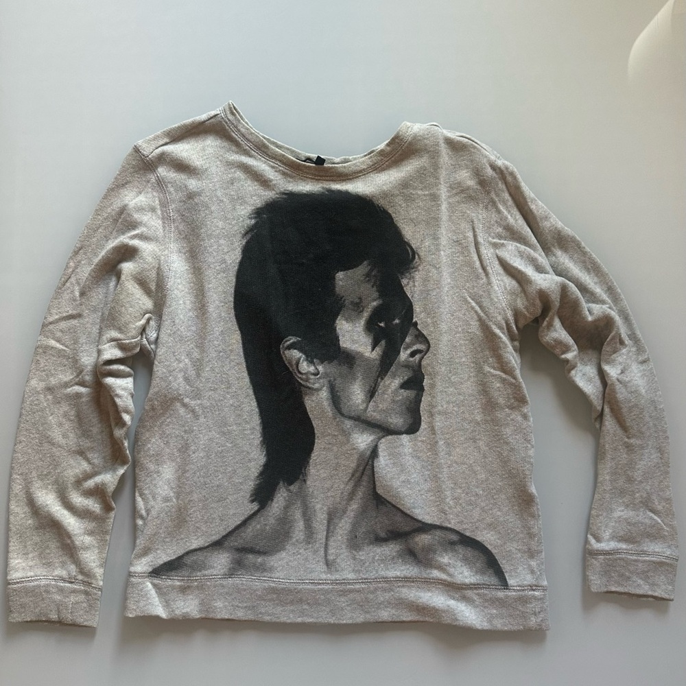 Maje Icons David Bowie Gray Crewneck Sweater